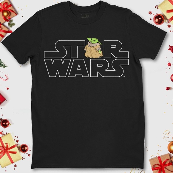 Star Wars Baby Yoda Logo and The Child from The Mandalorian Graphic T-Shirt - Picture 1 of 2